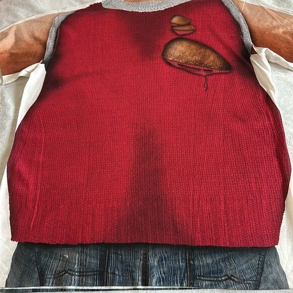 Faux Real Mans Hairy Chest In Ugly Christmas Sweater Vest T shirt Size Medium - Picture 8 of 9